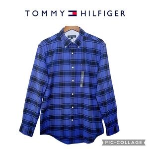 Tommy Hilfiger Men Long Sleeve Flannel Shirt Blue black Plaid size L NWT $80